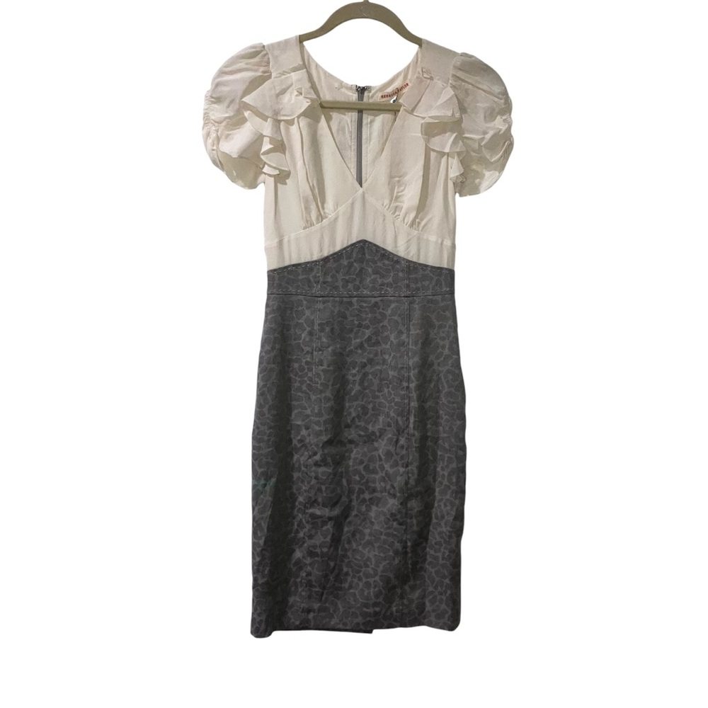 NWT Rebecca Taylor x REVOLVE Silk Linen Leopard Combo Work Dress in Stone Size 0